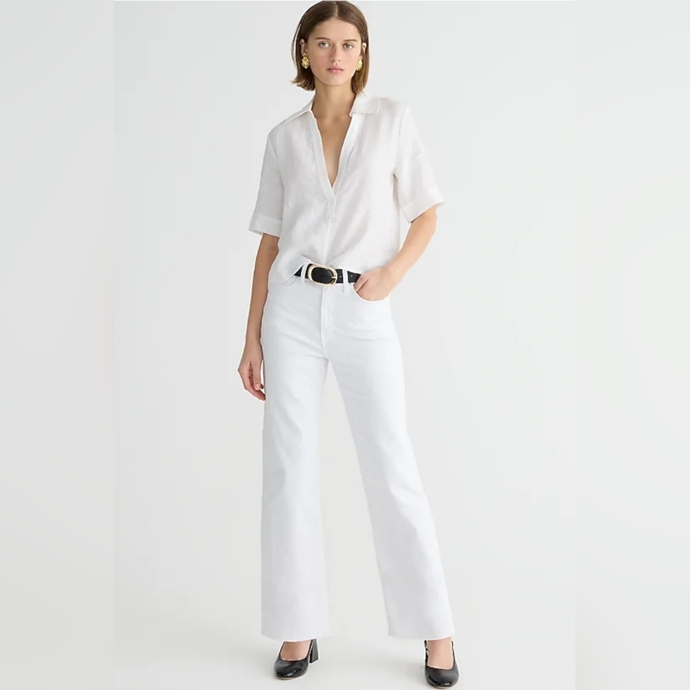 Nwt J.Crew Womens Slim Wide Leg  Jean White Wash Raw Hem Size 33  BP461